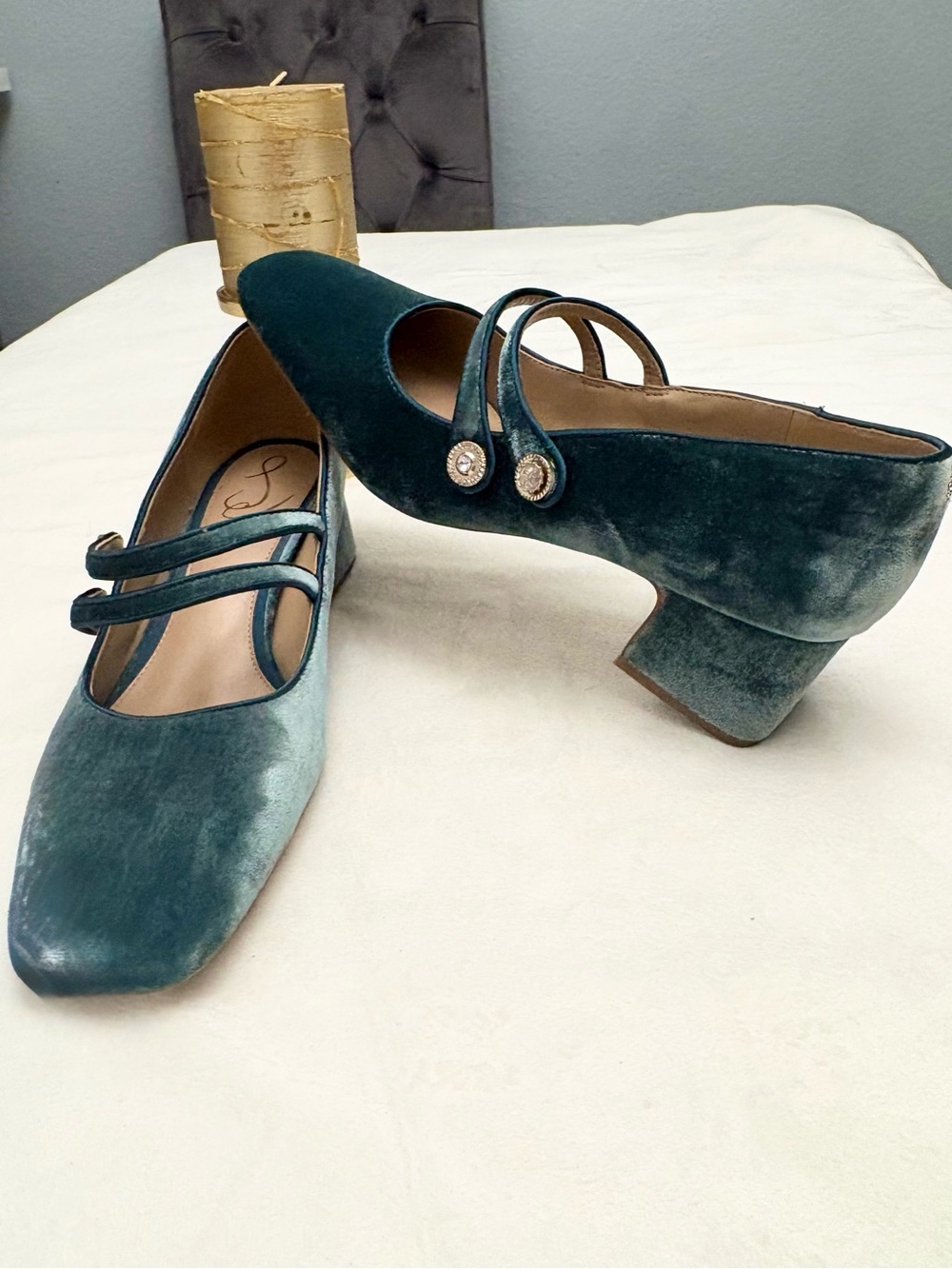 Sam Edelman Tahira Women’s Sandals Teal  Mary Jane Pump Square Toe Heels Sz 9.5